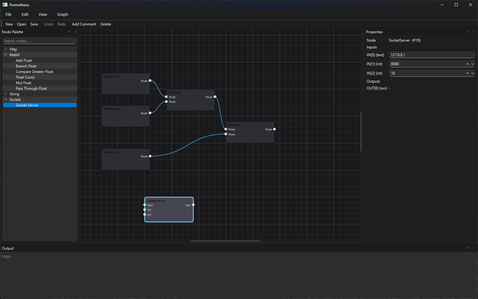 Prometheus node-based graph editor